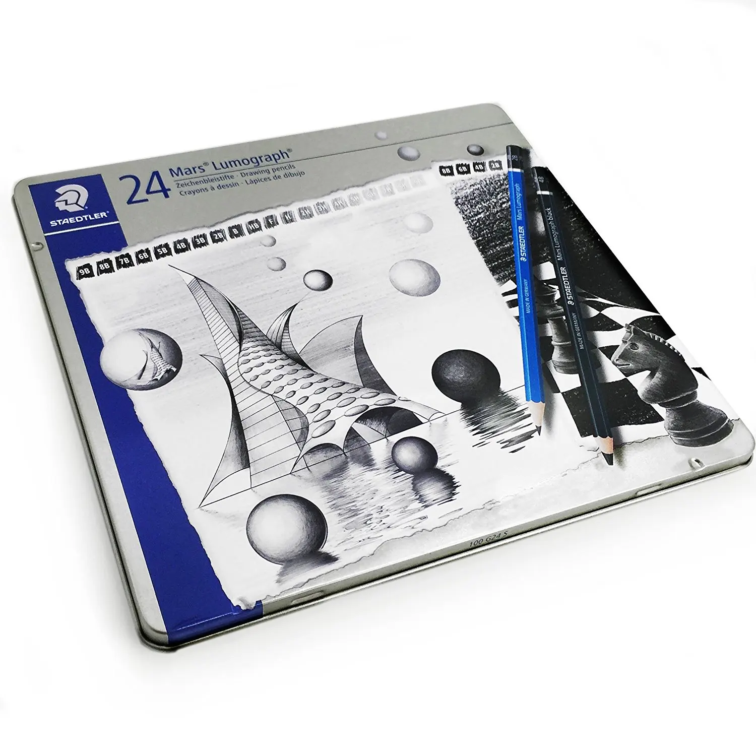 Lata de 24 Staedtler Mars Lumograph Desenho Lápis-presente Categorias Sortidas-100 G24 s 5 Staedtler mars lumograph desenho lápis-presente lata de