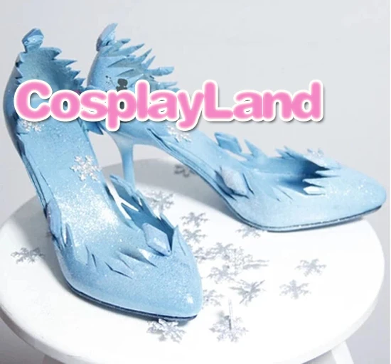 

Customize Boots Elsa Princess Shoes Cosplay Boots Movie Blue Snowflake Party Adult Women High Heel Shoes