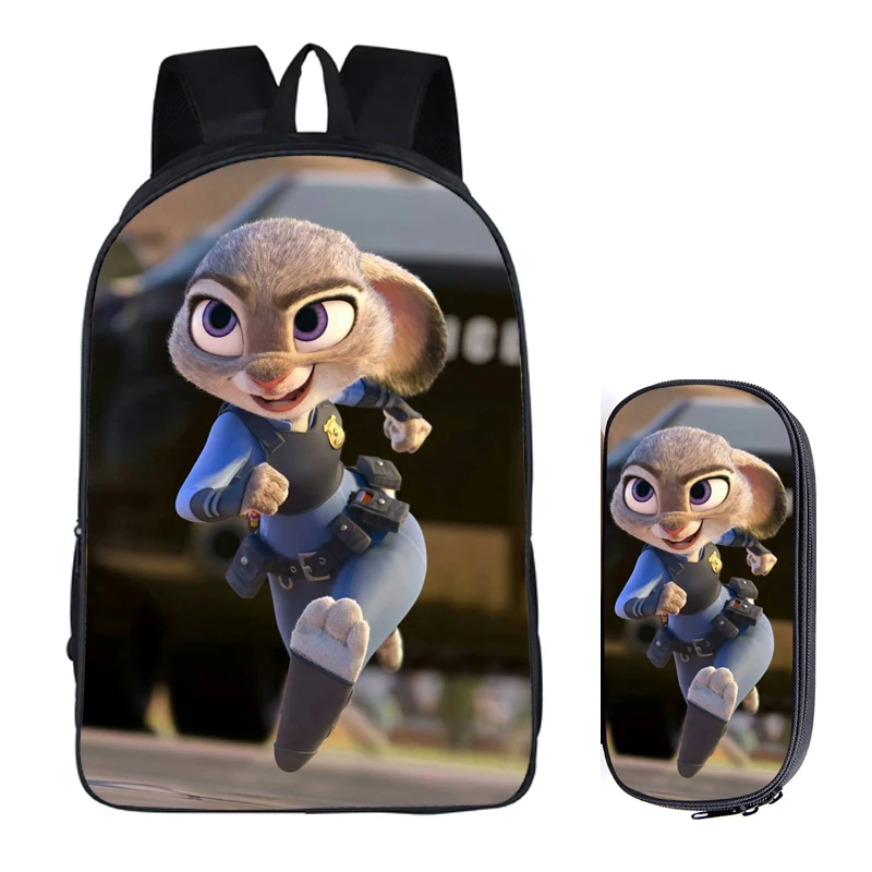Japanese Anime Zootopia 2PC Set with Pencil Case Student Backpacks DIY Printing Cool School Bags For Boys Kids Men Book Bag New