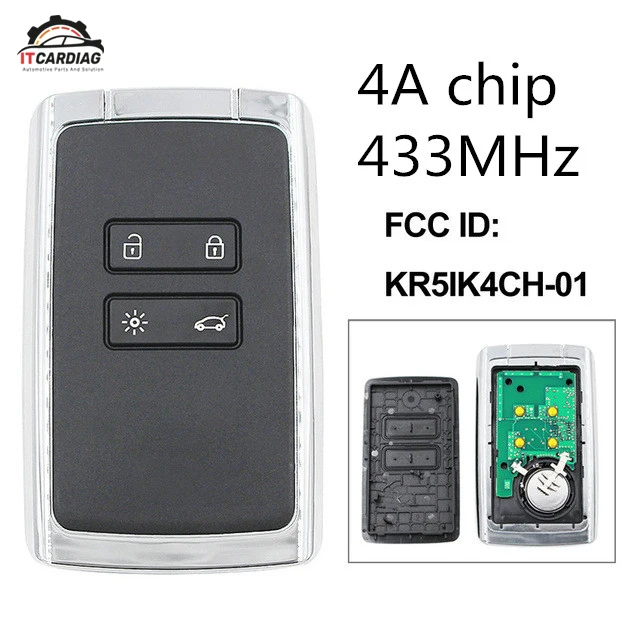 

4Button Remote Smart Car Key 433MHz 4A Chip FCCID: KR5IK4CH-01 for Renault Espace 5 Megane 4 Talisman 2016 2017 2018 2019