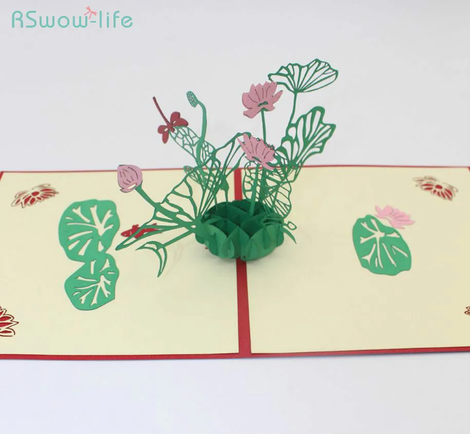 

Hand-made Creative 3D Greeting Card DIY Water Lily Teacher's Day Mid-Autumn Festival Christmas Paper Carving Party Supplies