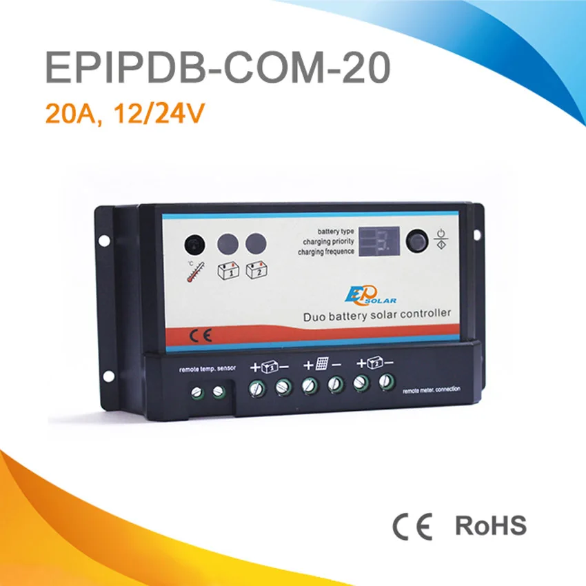 

EPIP-COM series Controller 20A 24V Battery Charger Dual battery work PWM EPEVER no load terminals 12V 270W solar panels