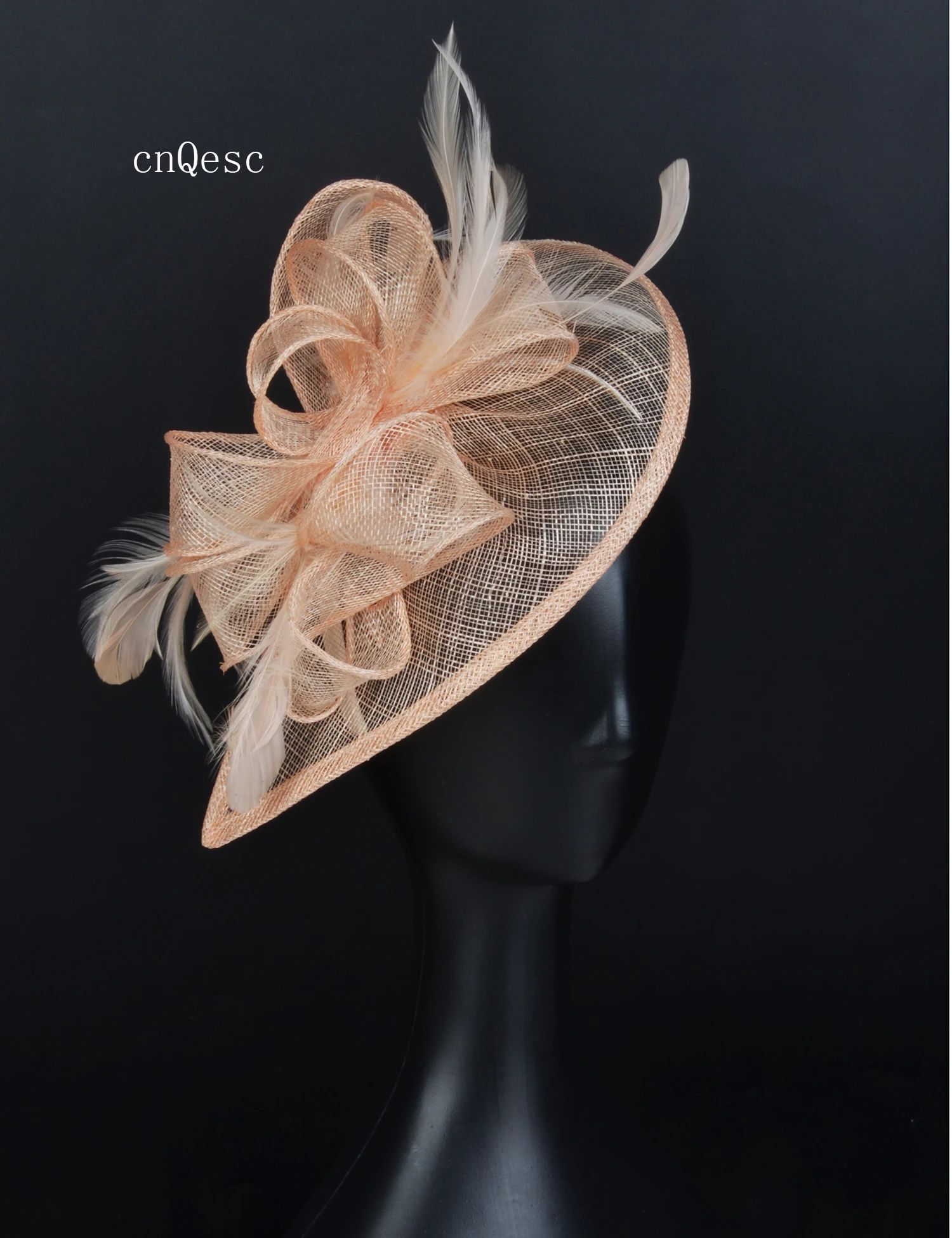 

2019 Hot Nude pink sinamay fascinator Kentucky Derby wedding races bridal shower mother of the bride w/feahers