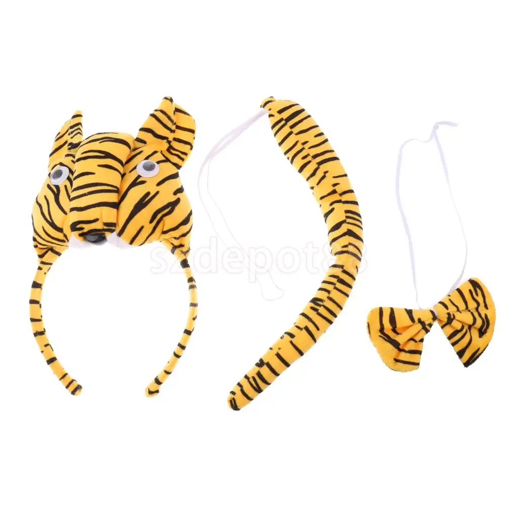 Set of 3pcs Birthday Girls Boys Kids Cartoon Bear Bee Monkey Costume Set Headband Bowtie Tail Fancy Dress Party Accessories