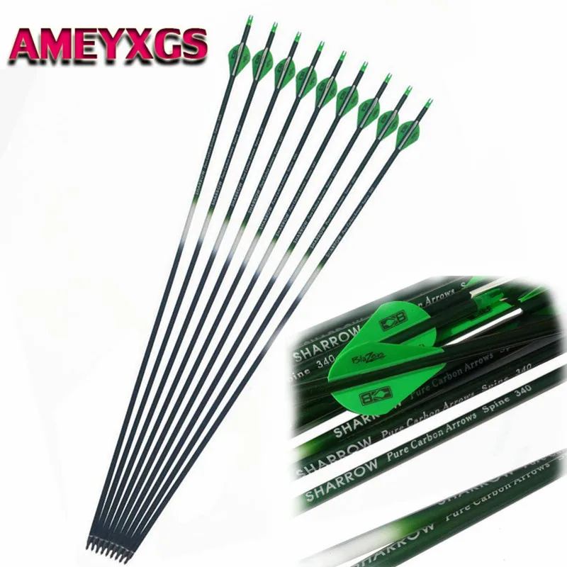 6/12 30" Pure Carbon Arrows Spine 340 Replaceable Broadheads Archery