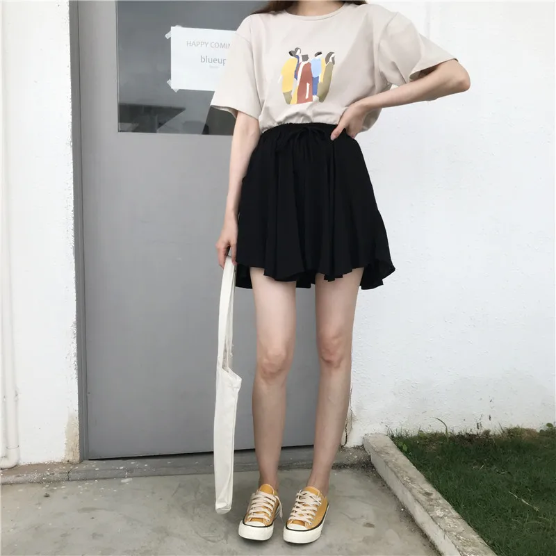 DICLOUD Новые повседневные свободные широкие шорты корейские летние шорты с эластичной талией модные однотонные короткие шорты Pantalon Femme