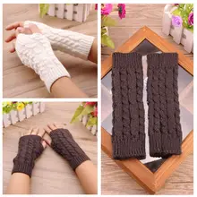 

Fashion Autumn Winter Spring Warm Women Ladies Girl Solid Gloves Arm Warmer Long Fingerless Knitting Wool Mittens 1Pc