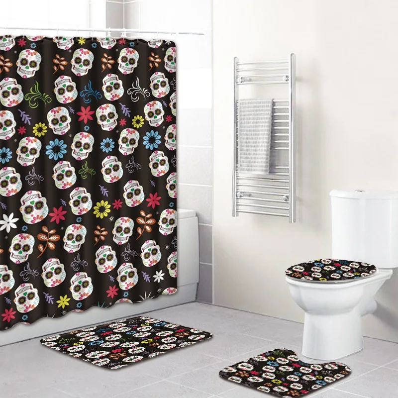 Комплект ковриков и ковриков для ванной комнаты с черепом 4 шт. занавески для душа Нескользящие коврики для ванной 3D коврик для ванной Toillete чехол для сиденья для дома Deocr - Цвет: 3005