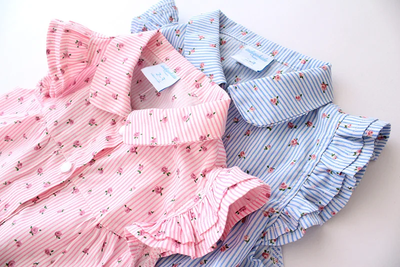 Новинка года, изысканная рубашка с короткими рукавами и вертикальными полосками для девочек, блузка для девочек, детская одежда