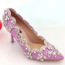 Glamorous Popular Purple Wedding Shoes Bridal Party High Heels with Rhinestone Pointed Toe Three Inch Party Prom Heels