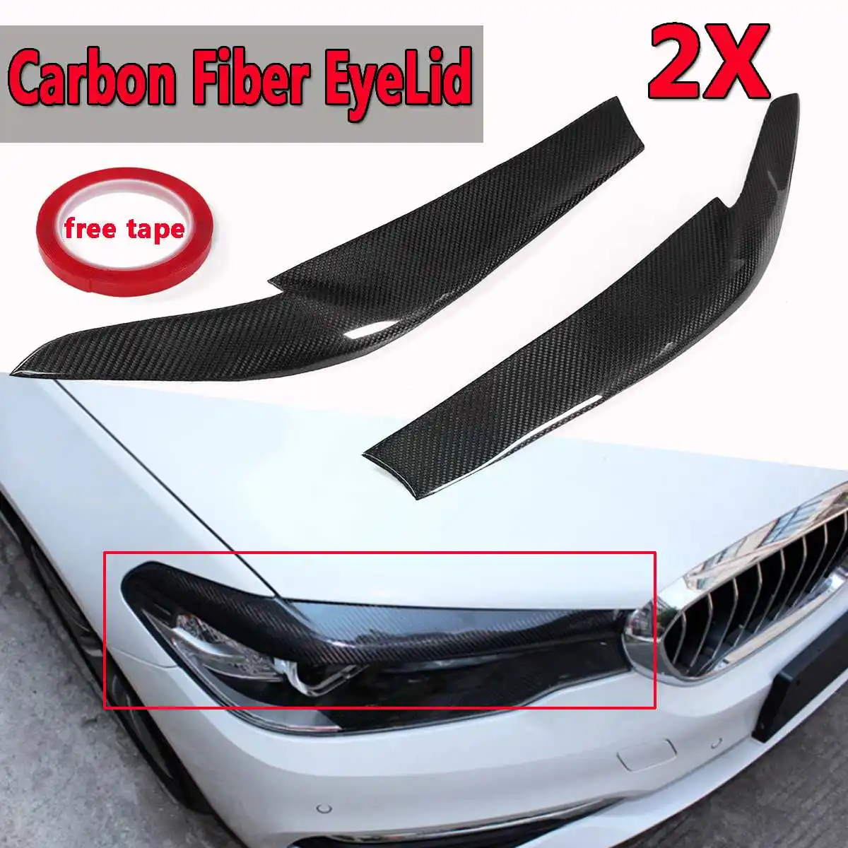 

A Pair of Real Carbon Fiber EyeLids Eyebrows For BMW 2017-2018 G30 530i 540i M550i Headlight Upper EyeLid Stickers Cover Caps