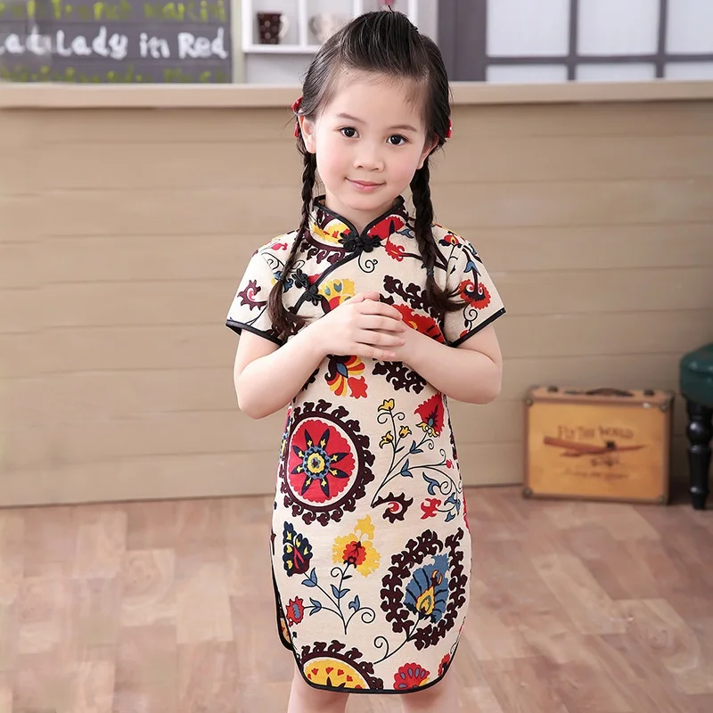 

2019 New Summer Baby Girl Dresses Kid Chinese New Year Style chi-pao qipao cheongsam gift Clothes