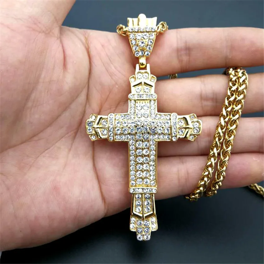 Religious Cross Men Jewelry Necklace Gold Color Stainless Steel ...