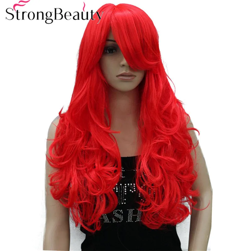 StrongBeauty длинные вьющиеся Красный Розовый Синий Синтетические парики косплей парик Хэллоуин вечерние волосы