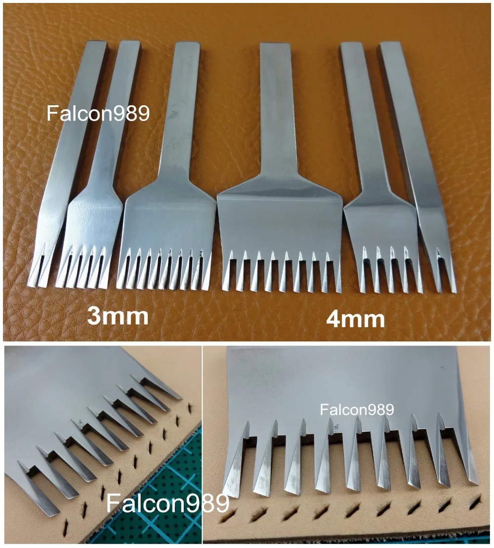 

6pcs 3/4mm 2+5+9 prongs Leather Craft European Style Stitching Sewing Lacing Chisel Pricking Iron Punch Tool Set Edger Creaser