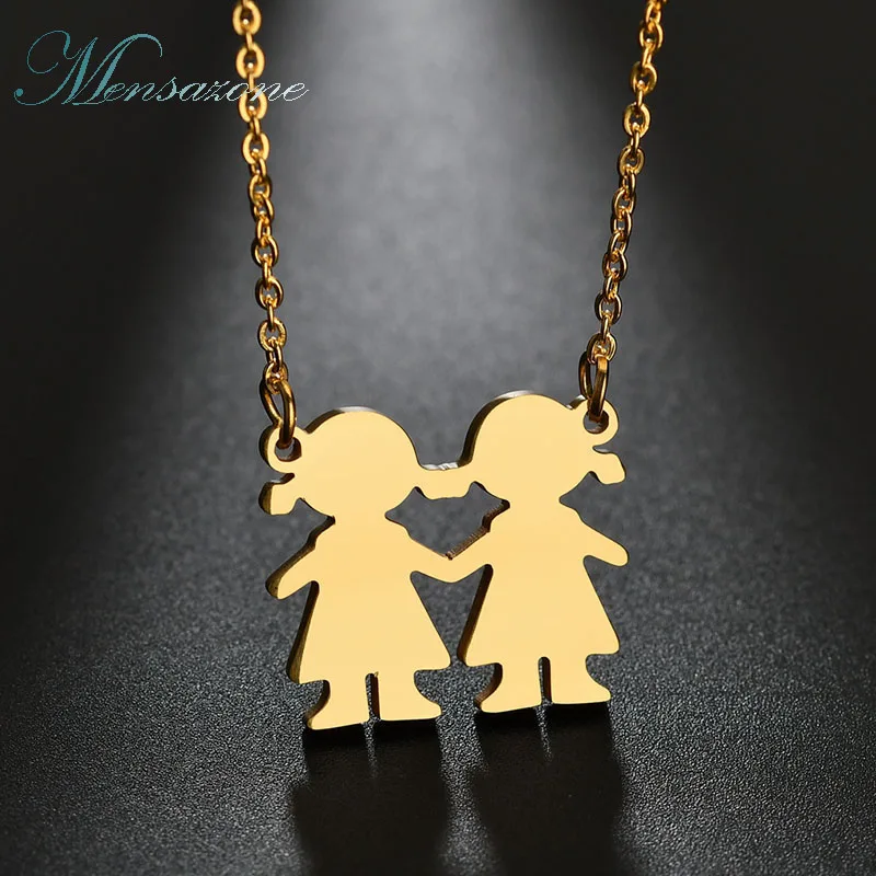 

MENSAZONE Friendship Jewelry Stainless Steel Little Girls Pendant Necklace Love Family Sisters Necklace For Best Friend