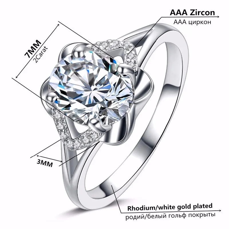 Vintage White Gold Plated Rings for Women 925 Silver Star-shaped Party Rings Wedding Engagement CZ Diamond Jewelry Bijoux 0
