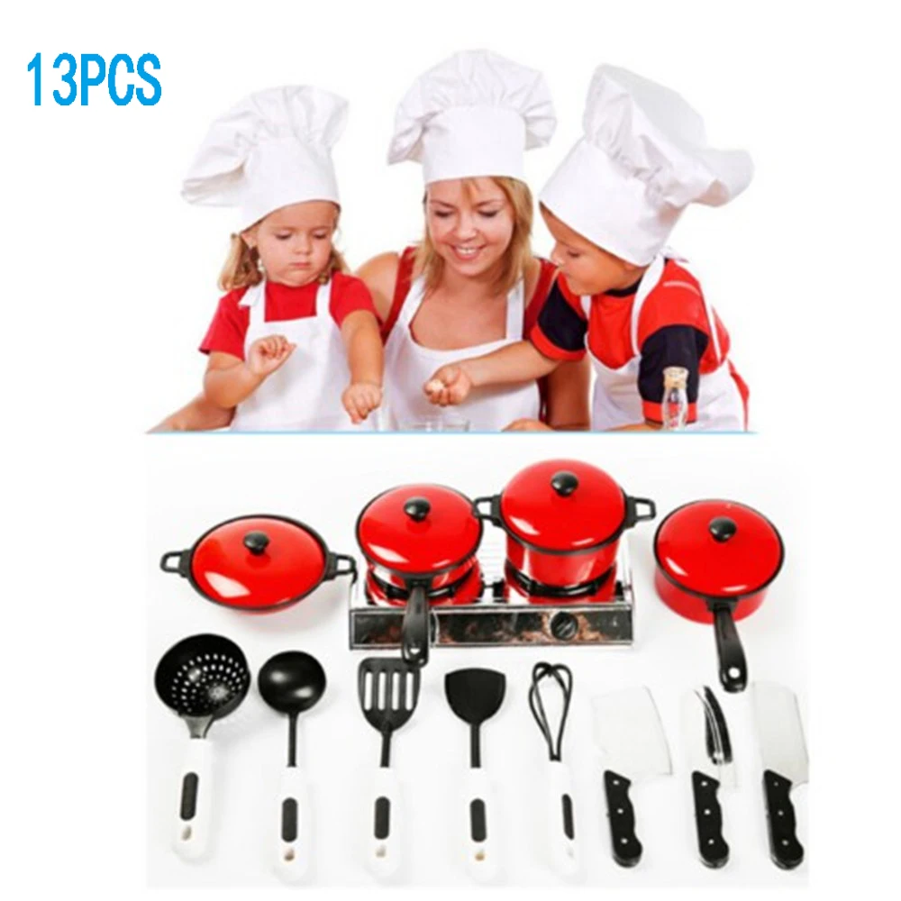 

13 Pieces Children Mini Kitchen Cookware Pot Pan Kids Pretend Cook Play Toy Simulation Kitchen Utensils Toys Set Children gift