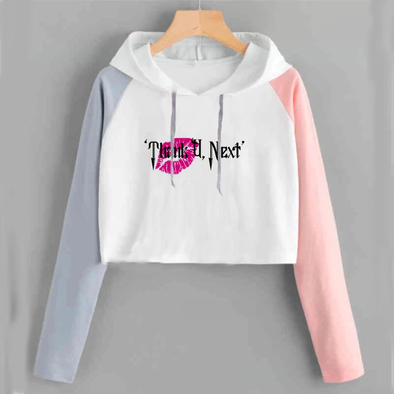 pink 33 Ariana Grande, укороченный топ с капюшоном, Женская Толстовка без слез, толстовка с надписью «Thank U Next Imagine Yuh», весенне-осенняя укороченная одежда - Цвет: pink 33