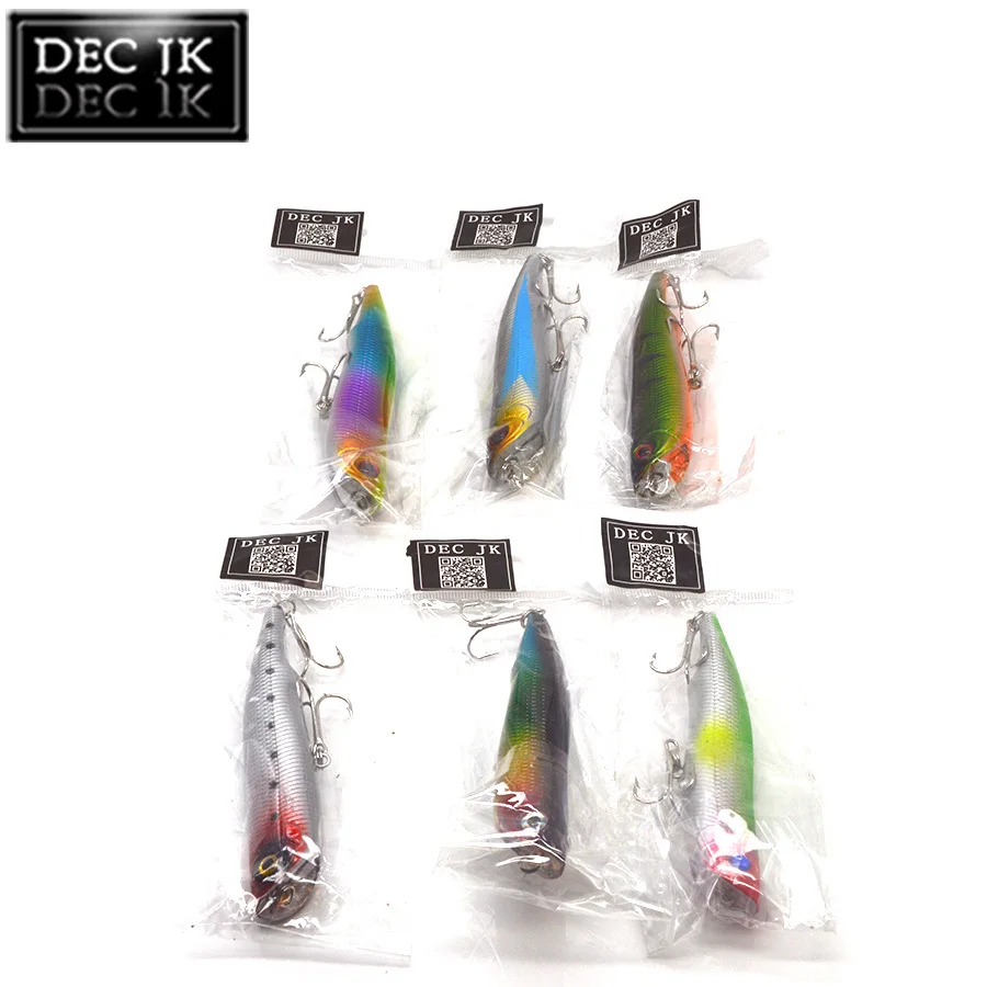 6PCS Pencil Artificial Bait Hard Fishing Lure Float Poper Top Water Floating Swimbait Lures Sea With Hooks Laser Baits Tackle (8)