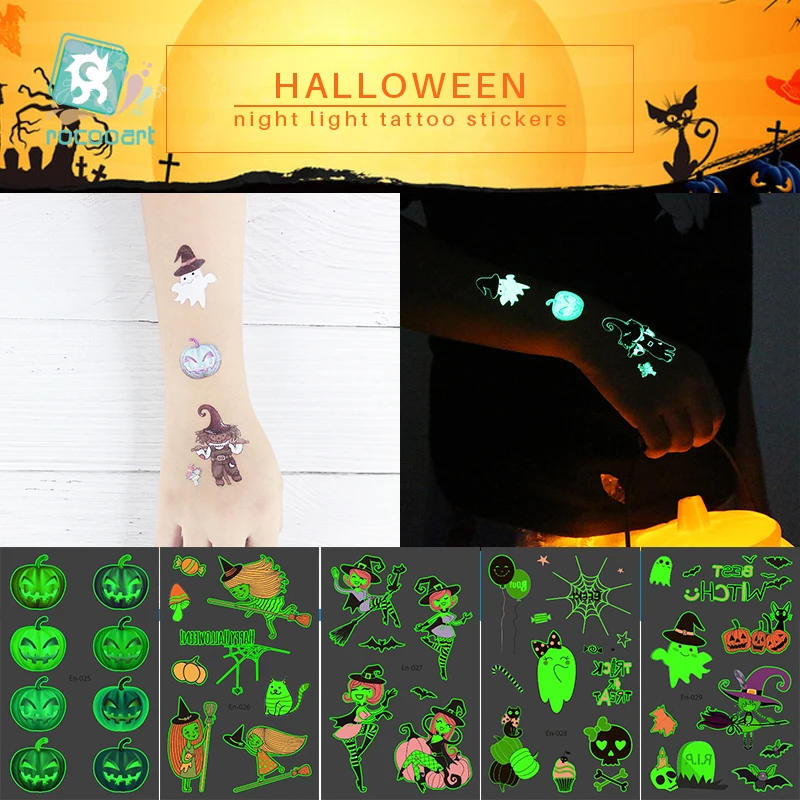 

2019 Halloween Holiday Party Body Decoration Luminous Cartoon Taty for Children Glowing in the dark Tattoo Sticker