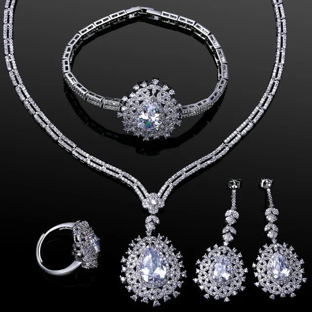 4pcs sets luxury jewelry sets for brides white gold color cubic zirconia wedding jewelry parure bijoux - Cubic Zirconia Wedding Ring Sets 4pcs sets luxury jewelry sets for brides white gold color cubic zirconia wedding jewelry parure bijoux - Cubic Zirconia Wedding Ring Sets