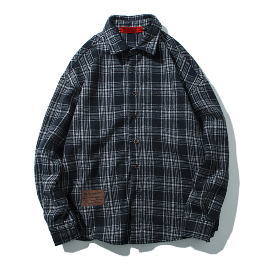 Oversized Shirt Men Loose Fit Fashion Loose Checkered Shirt Longsleeve Plaid Check Shirts For 
