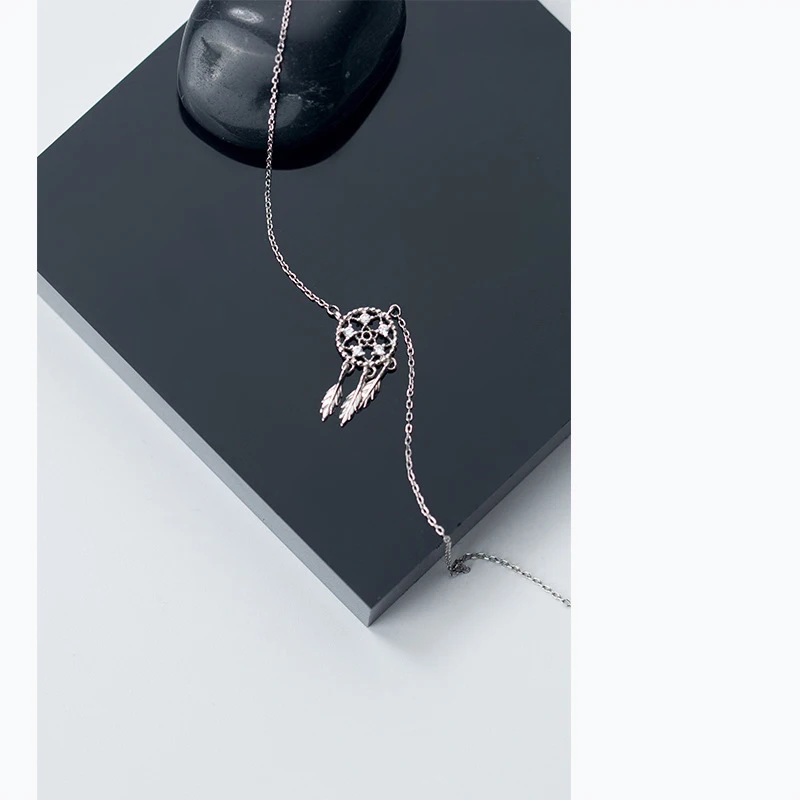 

Real 925 Sterling Silver Round Dreamcatcher Zircon Pendant Necklace Fine Jewelry For Women Party Bohemia Accessories Gift B77847