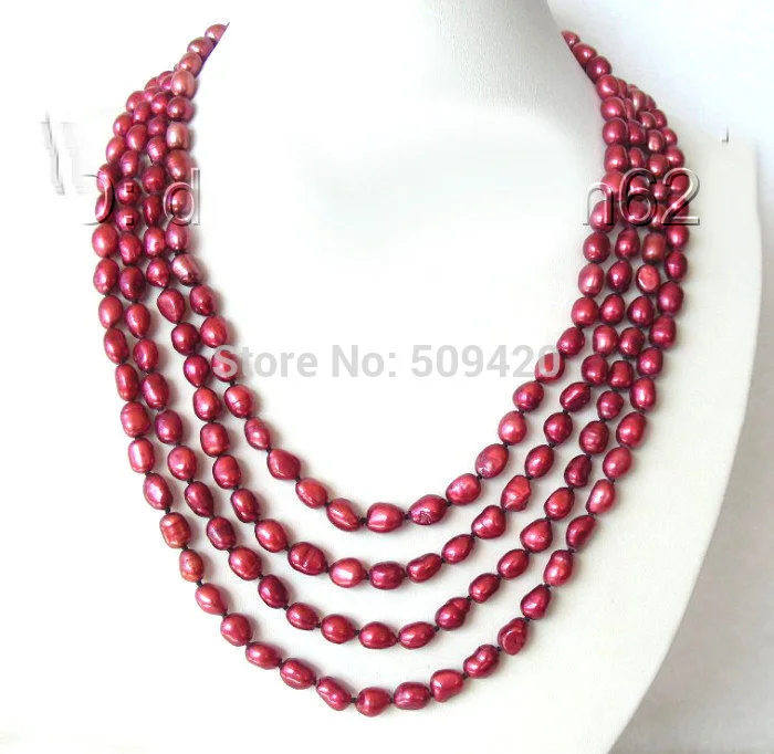 

~~ Free Shipping AMAZING 100"9-11mm baroque wine-red natural freshwater pearls necklace