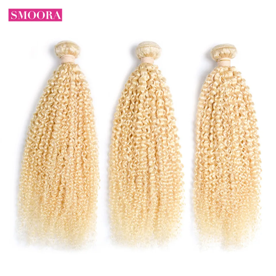 Smoora Malaysian Kinky Curly 613 Blonde Bundles With Closure Ear to Ear 3 Pieces Human Hair Bundles