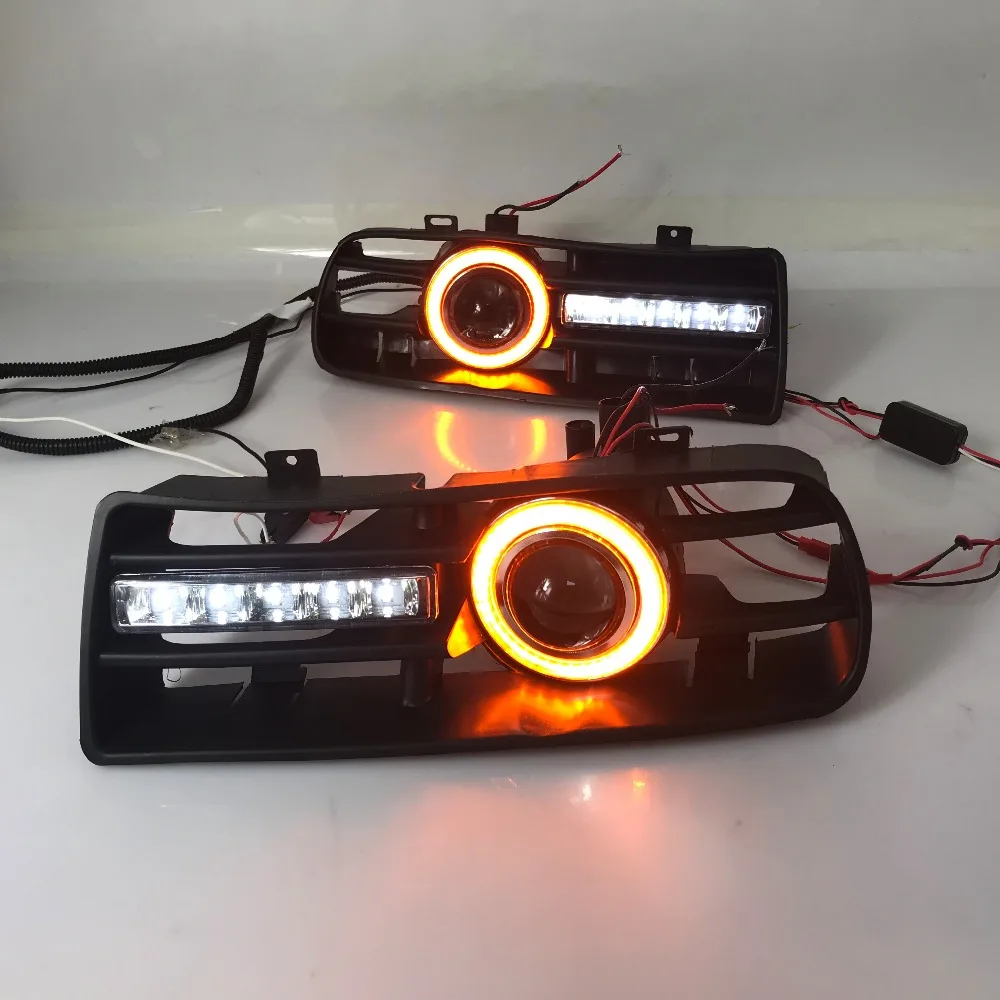 RQXR противотуманная фара вождение свет в сборе для volkswagen golf 4 mk4 cob angel eye led дневного света желтый сигнал поворота