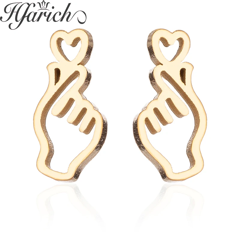 

Hfarich Trendy Korean New Design Hollow Hand Earrings For Women Love Heart Gesture Earring Female Jewelry boucle d'oreille Gifts
