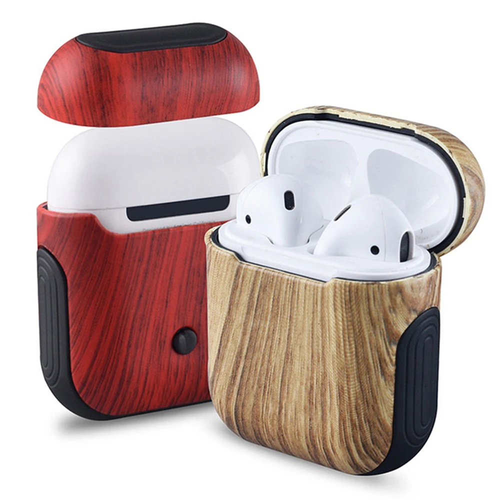 Retro Wood Texture PC Case for AirPods Classic Protective Case for Air Pods Bluetooth Wireless Headset Hard Shell With Strap