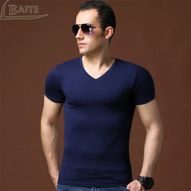 

TBAIYE New T-Shirt Men 2017 Fashion Mens T Shirt Short Sleeve Solid Color T Shirt Slim Fit Men Casual T Shirt Male