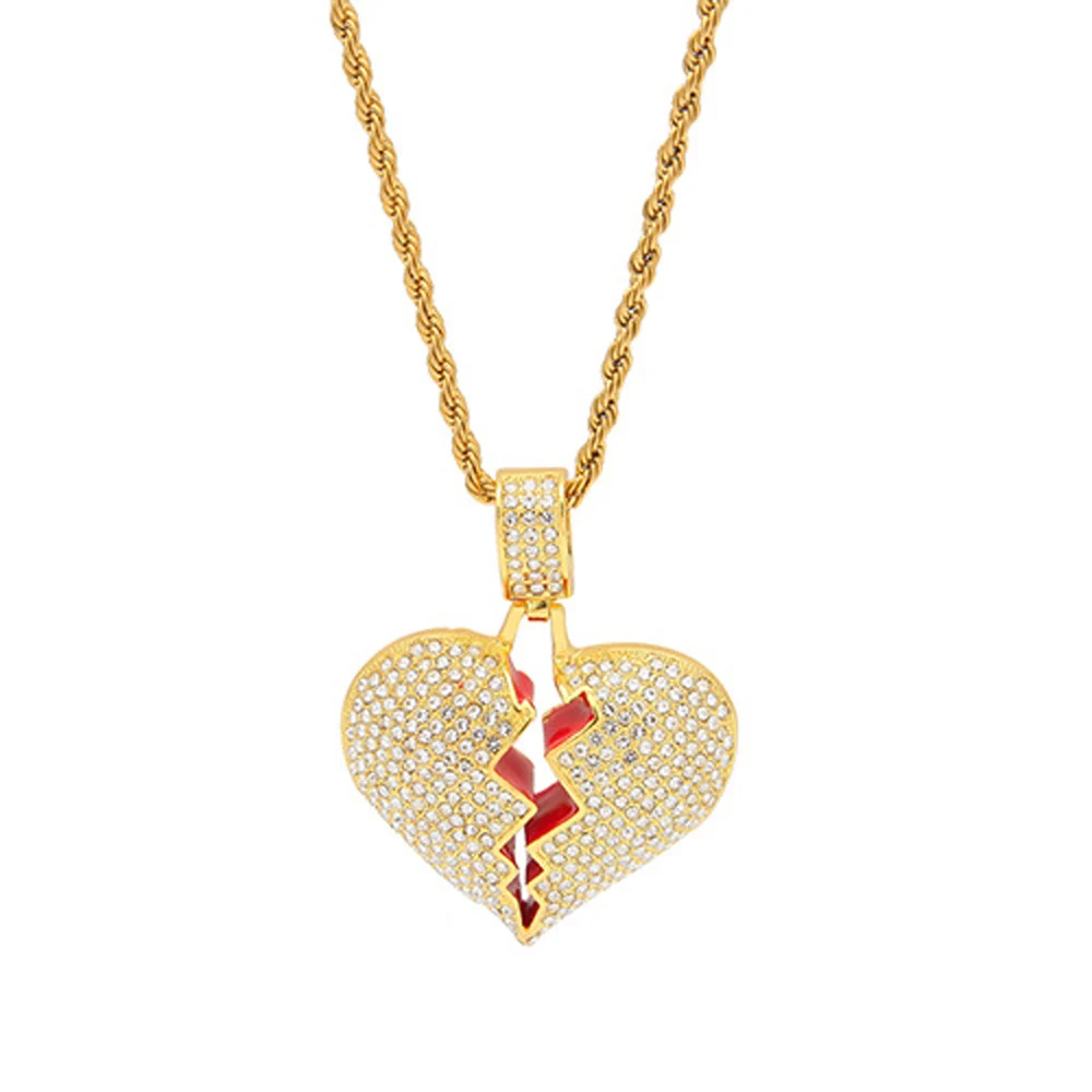 Solid Heart Break Stainless Steel Necklace & Pendant With Twisted Chain