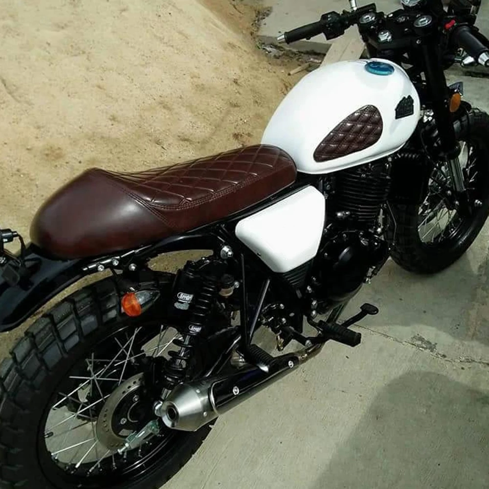 

For Universal Moto 1PC Durable Motorcycle Custom Cafe Racer Seat Bag Saddle Brown Vintage Hump Seat Cover 640x250mm Mayitr