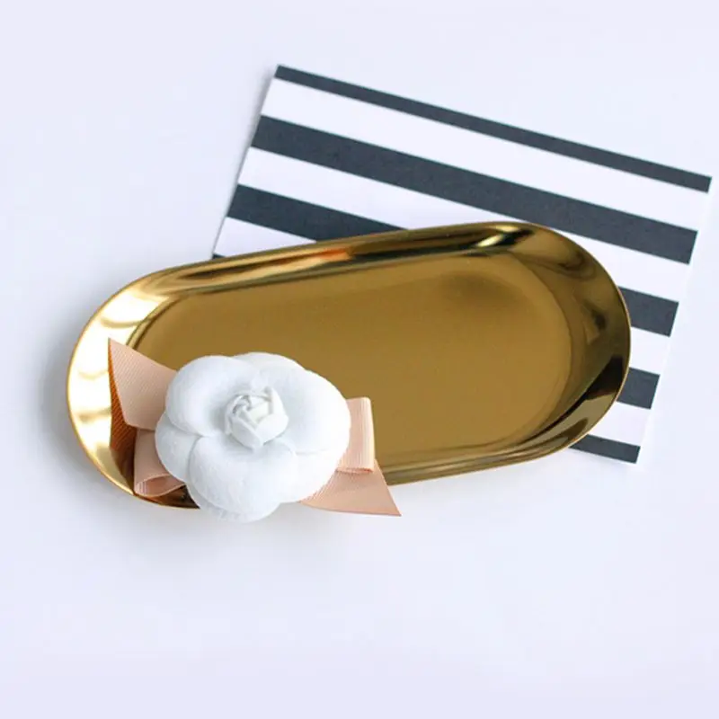 

Metal Storage Tray Gold Oval Dotted Fruit Plate Small Items Jewelry Display Tray Mirror