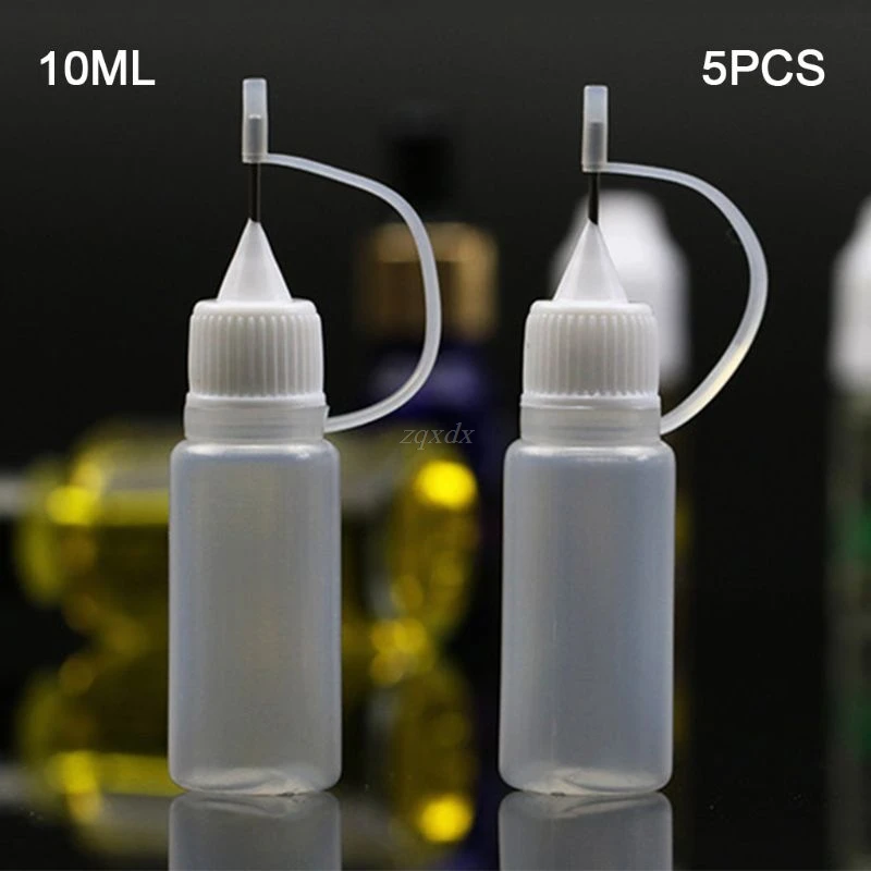 

5 X10ml Empty Plastic Squeeze Liquid Dropper Bottle With Metal Needle Drop Ship