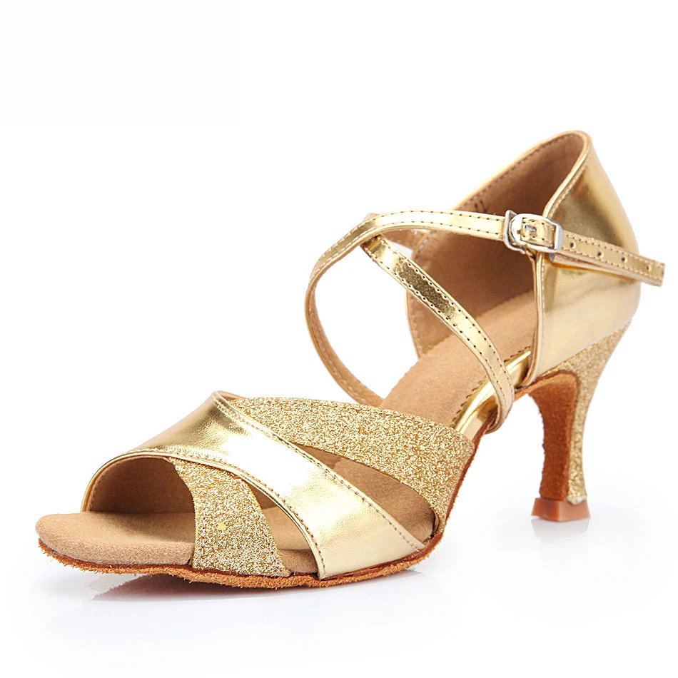 DILEECHI/Обувь для латинских танцев из искусственной кожи; цвет золотистый, Серебристый; мягкие женские нескользящие сандалии с подошвами; Обувь для бальных танцев