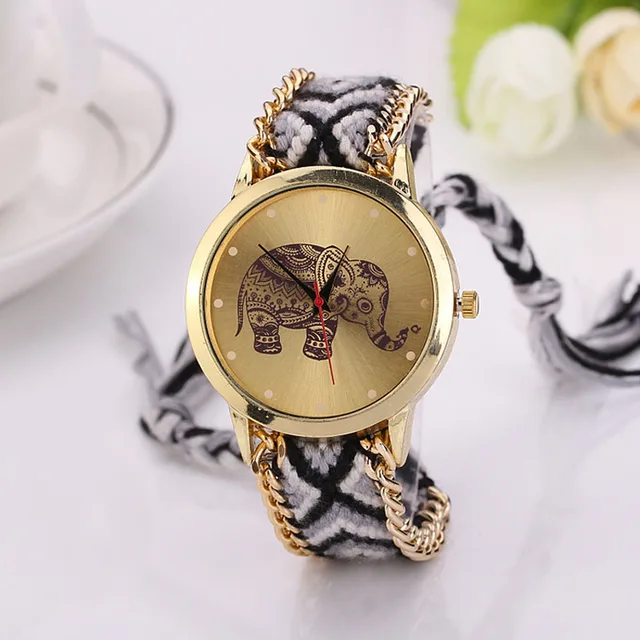 Donne Splendide Elefante Modello Ha Tessuto Rope Fascia Bracciale Quarzo Quadran Donne Splendide Elefante Modello Ha Tessuto Rope Fascia Bracciale Quarzo Quadran