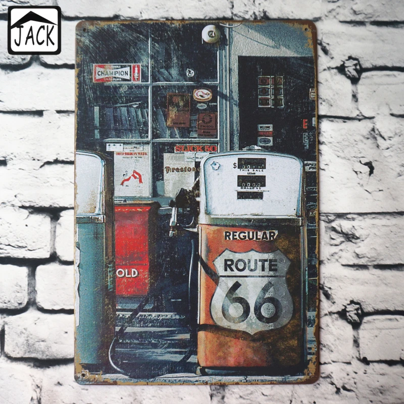 ROUTE 66 АЗС 8x12 дюймов винтажная металлическая живопись Оловянная вывеска Бар Паб