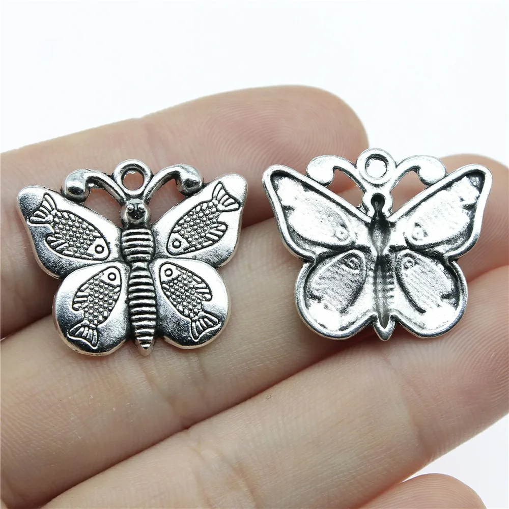10 шт микс амулеты для изготовления ювелирных изделий бабочка античный серебряный цвет подвески в форме бабочки амулеты бабочки - Окраска металла: B14090-27x22mm