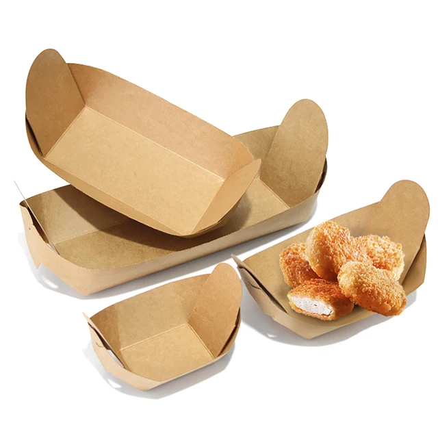 25/50pcs/pack Disposable Kraft Paper French Fries Boat Food Tray Anti