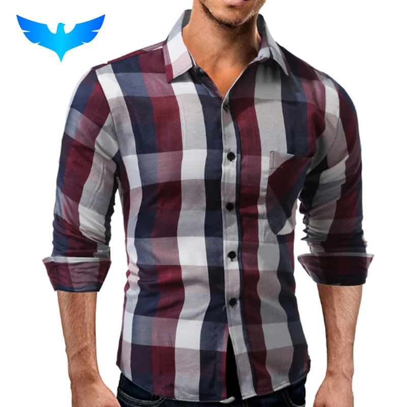 

QINGYU Brand 2018 Fashion Male Shirt Long-Sleeves Tops Casual Lattice Business Mens Dress Shirts Slim Men Shirt 3XL