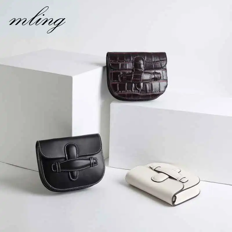 

Designer Crocodile Leather Saddle Bag Semicircular Luxury Handbags Women Retro Ladies Messenger Bags Simple Solid Shoulder B