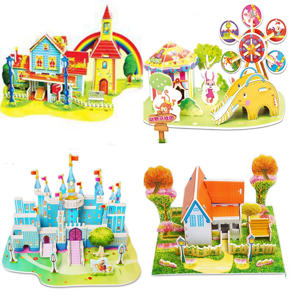 

DIY 3d Puzzle Paper Dimensional Model Assembled Brain Teaser Learning Educational Games Toys for Children Jigsaw Kids Toys