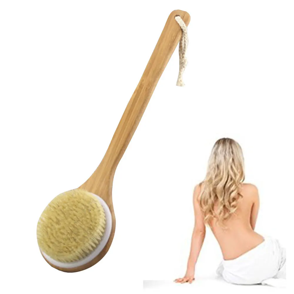 1Pc* Round Head Long Handle Bath Brush Long Handle Wooden Spa Shower