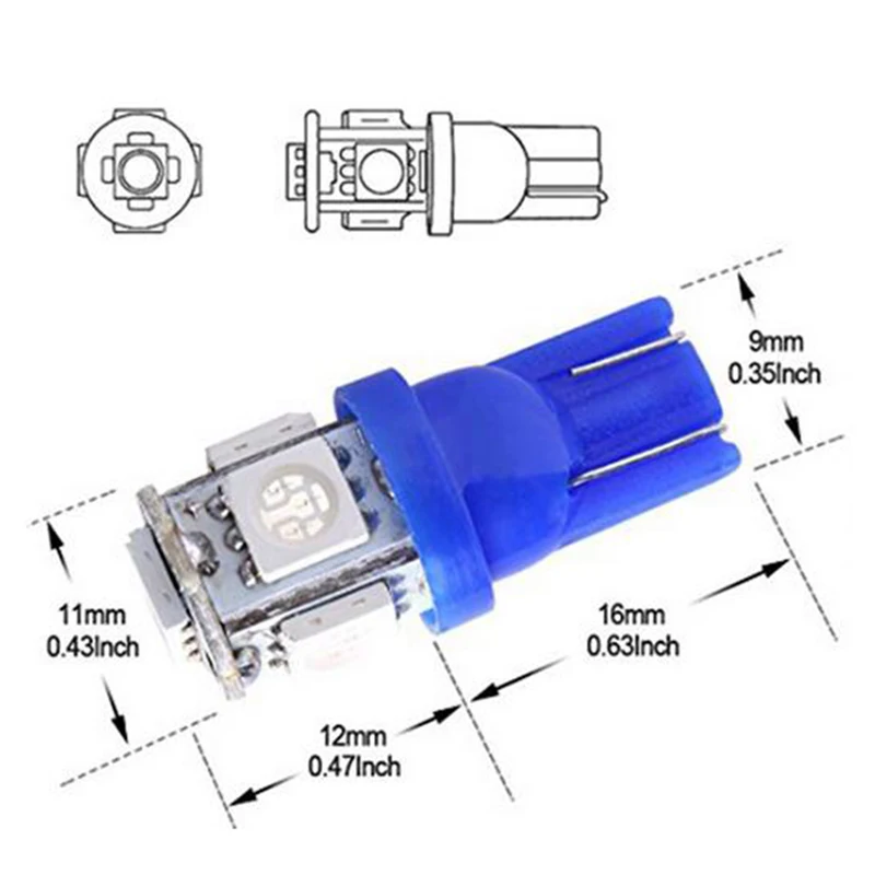 2PCS Wholesale Auto Led Lights T10 5SMD 5050 Auto Led Lights T10 Led Car Lights 5smd  Xenon LED Side Light Wedge Bulb