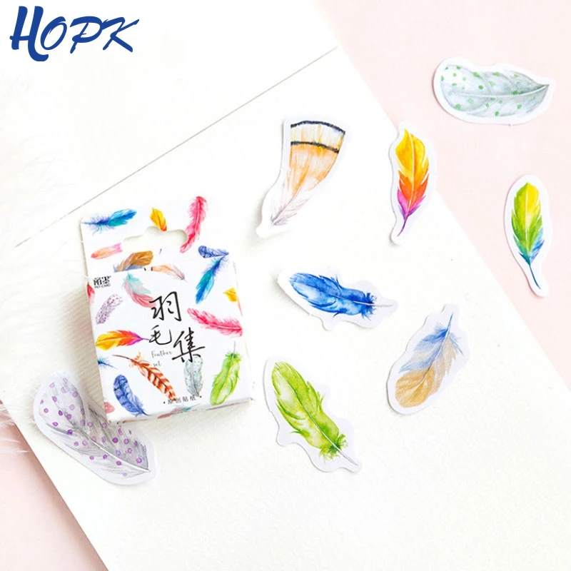 

45 Pcs/Set Cute Colored Feather Stickers Planner Decoration Kawaii Stationery Diy Scrapbooking Label Journal Sticker