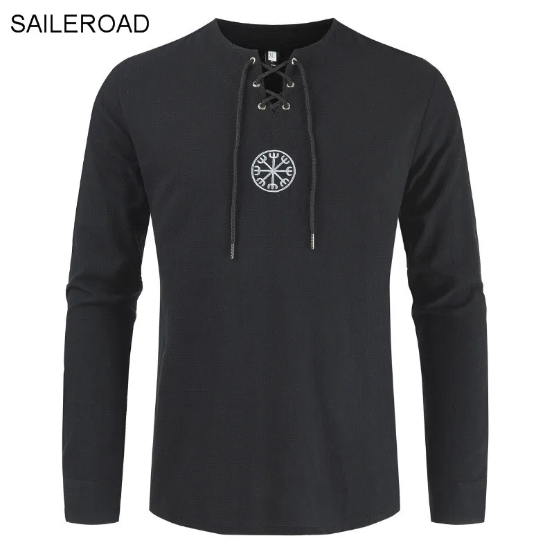 SAILEROAD брендовая мужская рубашка с длинными рукавами Camisa Lino Hombre Повседневная Мужская льняная рубашка дышащая крутая гавайская рубашка вышитая блузка - Цвет: black
